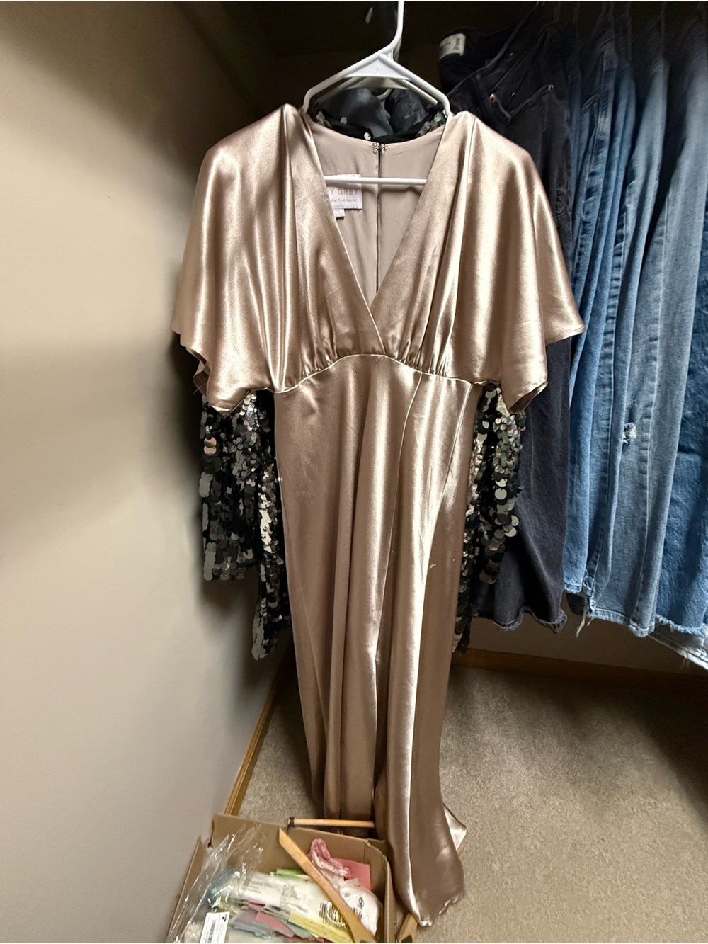 Silky Champagne Satin Maxi Nightgown - Elegant V-Neck Sleepwear